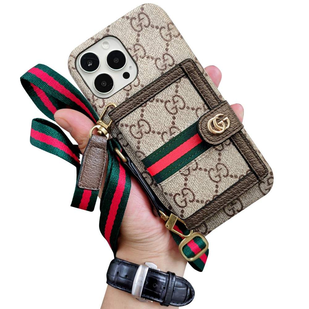 Hortory Luxury iphone case with wallet and lanyard