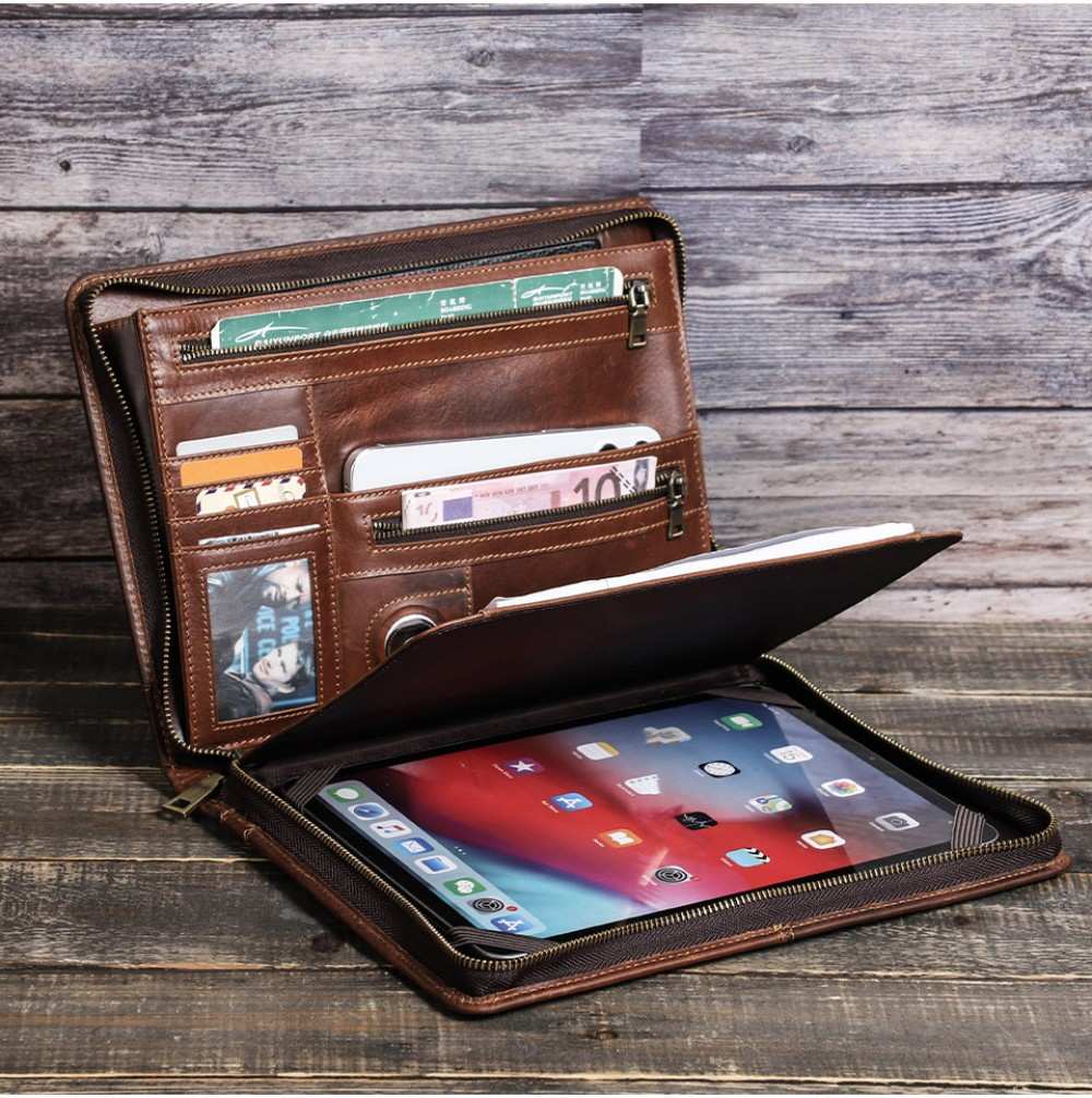 iPad Pro 11 inch Leather Case with AirTag Multifunction iPad Leather Cover