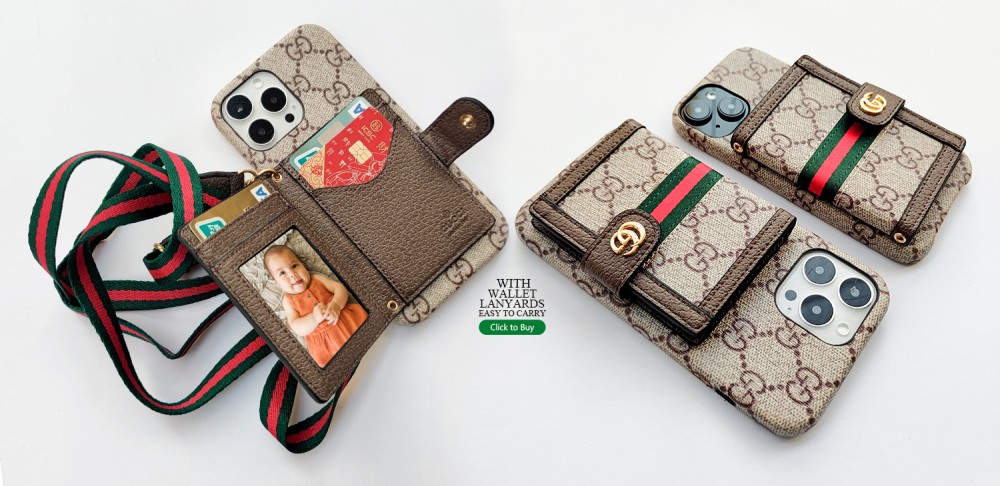 Hortory Luxury iphone case with wallet and lanyard