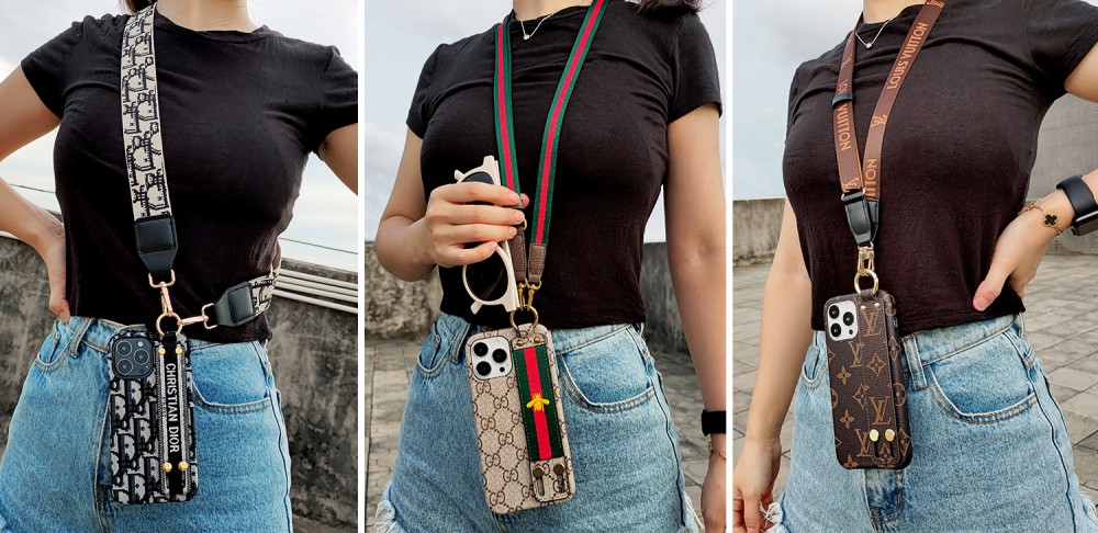 Hortory designer luxury iphone case with handheld stand and lanyard